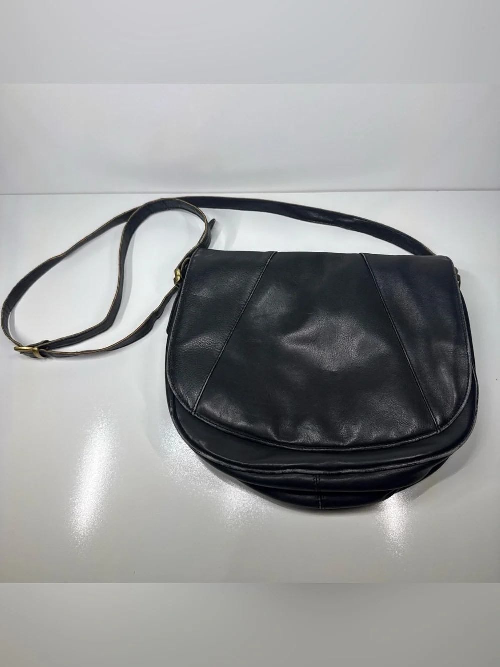 Classic Black Leather Crossbody Saddle Bag by The Bridge